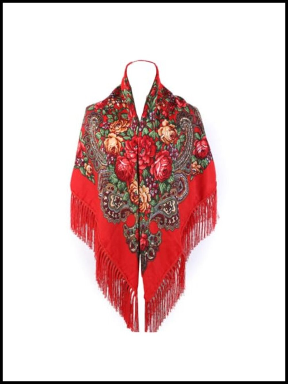 Women's Large Floral Scarf Shawl Wrap Tassel Fringe Cotton Blend